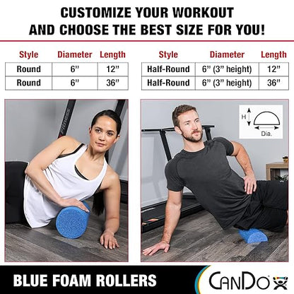 CanDo Blue PE Foam Rollers for Fitness 6" x 36" Half-Round