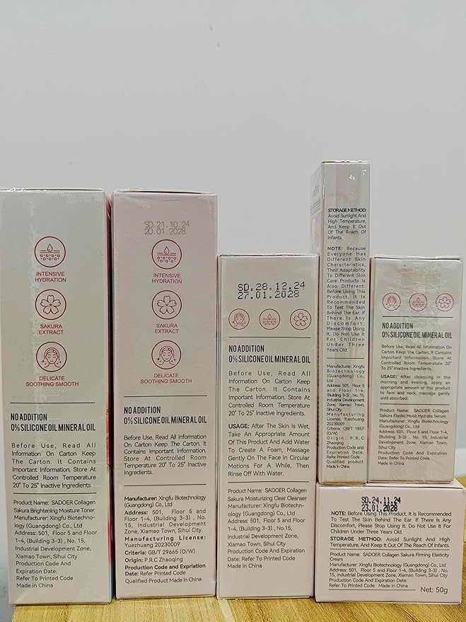Sakura Skin Care Set, Cherry Blossom Skincare Set for Teen Girls, Hydrate & Repair Skin, 6 Pcs Individually Packaged Collagen Skin Care Kits with Cleanser, Toner, Lotion, Serum, Cream & Eye Cream