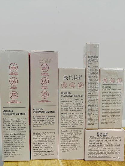 Sakura Skin Care Set, Cherry Blossom Skincare Set for Teen Girls, Hydrate & Repair Skin, 6 Pcs Individually Packaged Collagen Skin Care Kits with Cleanser, Toner, Lotion, Serum, Cream & Eye Cream