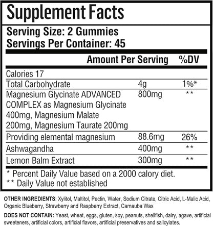 180 CT Calm Magnesium Glycinate Gummies 400 mg/Serv - with Ashwagandha, Magnesium Malate & Taurate - Sugar Free Chews for Adults & Kids Relaxation, Stress Relief, Night Rest, Muscle & Cardio Support