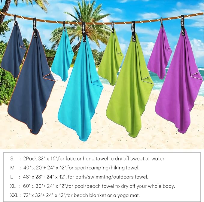 HOEAAS 2 Pack Microfiber Camping Towels