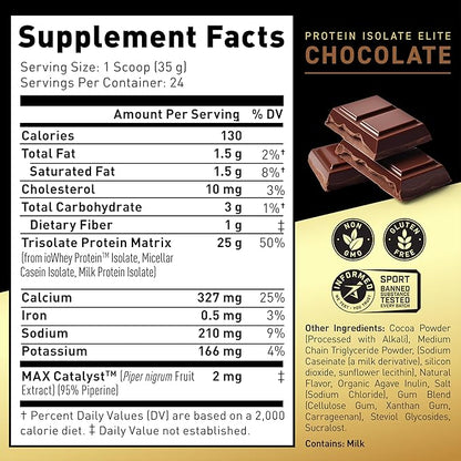 Kaged Protein Powder Elite: 100% Isolate Blend Whey, Casein, and Milk Protein Blend for Recovery and Muscle Building | Chocolate | 2lbs
