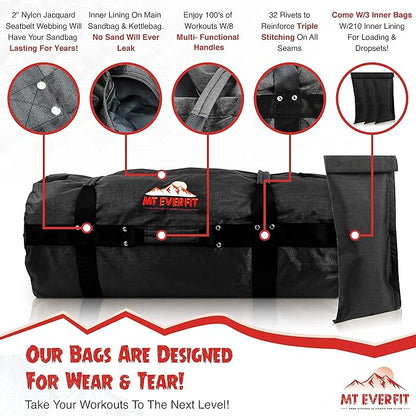 Sandbag Workout Bag & Sandbag Kettlebell Set - 1050 Cordura 8 Thick 3 Inner