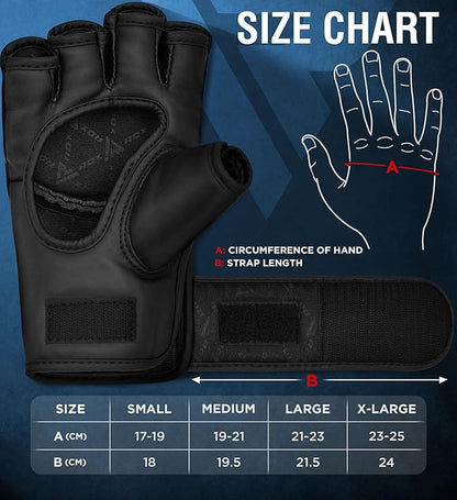 RDX MMA Gloves Grappling Sparring, Maya Hide Leather, Boxing Gloves Men Women Muay Thai Martial Arts Training, Half Finger Adjustable Mitts Wrist Support Kickboxing Cage Fighting Punching Bag Workout