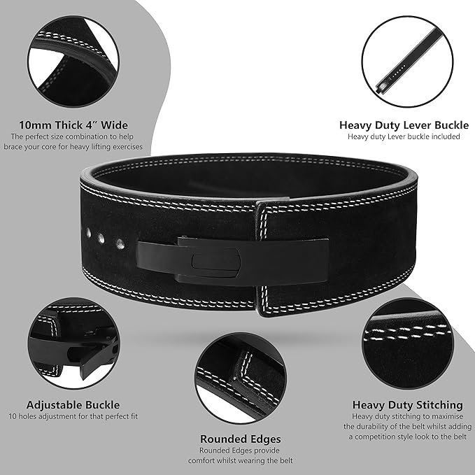 Weight Lifting Lever Belt Cowhide Gym Leather Belt 10mm Powerlifting