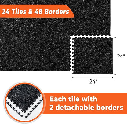 SUPERJARE 0.4 Inch Gym Flooring for Home Gym 24 Tiles 24"" x 24"" Workout (96 sqft),