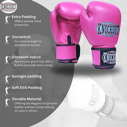 Knockout Gel Boxing Gloves for Men Women - Pro Training Sparring, Maya Hide Leather Muay Thai MMA Kickboxing, Adults-Kids Heavy Bag Workout Gloves for Boxing -Ultra-Wide Wrist Support 10 oz - 16 oz