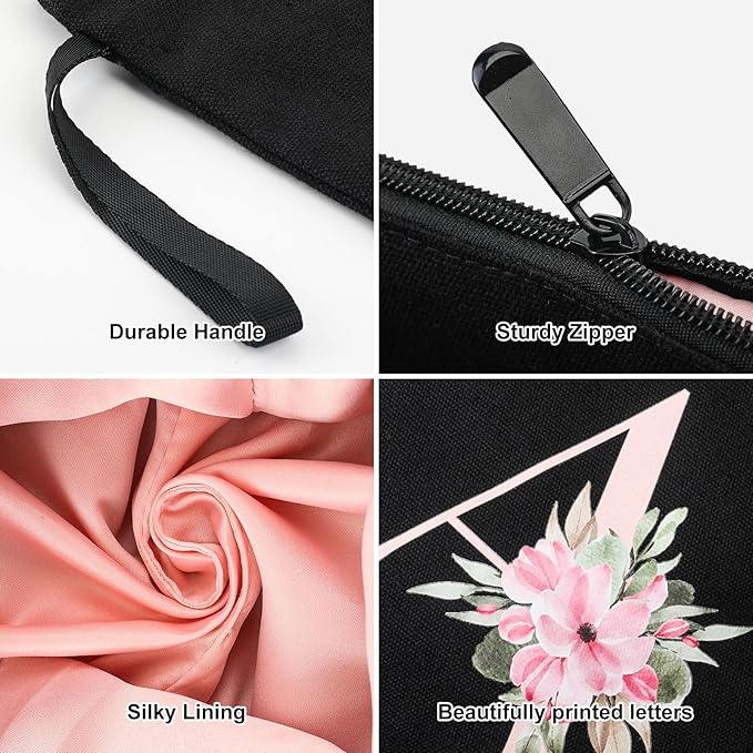 Vavabox A-Z Personalized Makeup Bag, Birthday Gifts for Women Mom, Gifts for Best Friend, Bride Bridesmaid Cosmetic bag (N, Black)