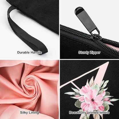 Vavabox A-Z Personalized Makeup Bag, Birthday Gifts for Women Mom, Gifts for Best Friend, Bride Bridesmaid Cosmetic bag (N, Black)