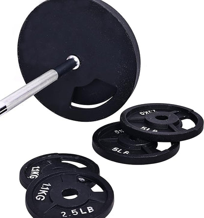 Signature Fitness Cast Iron Standard Weight Plates Including 5FT Standard 95-Pound Set (85 Pounds 10 Pounds