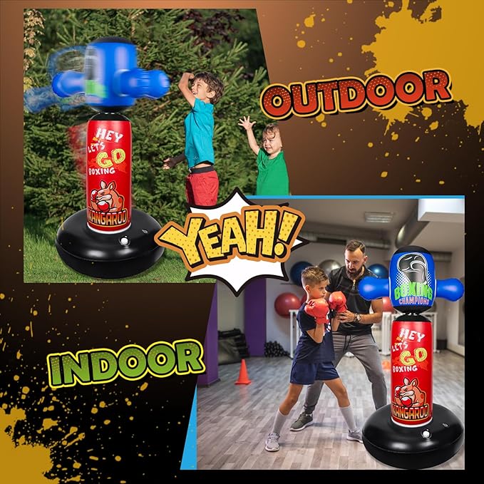 Punching Bag for Kids, Hyperzoo 360°Rotating Inflatable Kids Heavy Punching Bags, Freestanding Heavy Boxing Bag Toy Christmas Birthday Gift for Boys Girls 3-12 Karate, Taekwondo