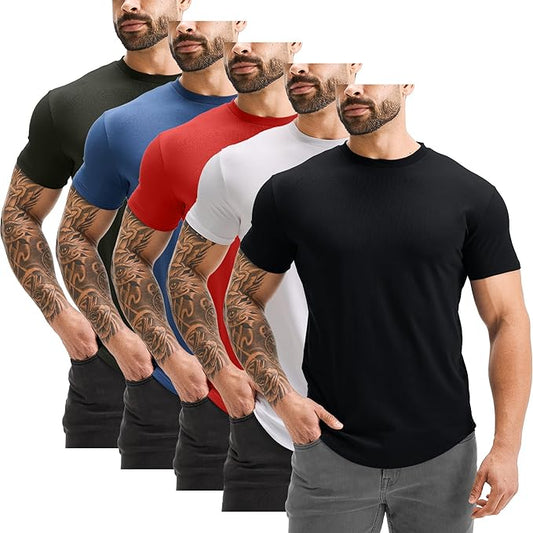 GYM REVOLUTION Men's 5 Pack Workout Gym Hipster Curved Hem Muscle Fitness Hip Hop T Shirts