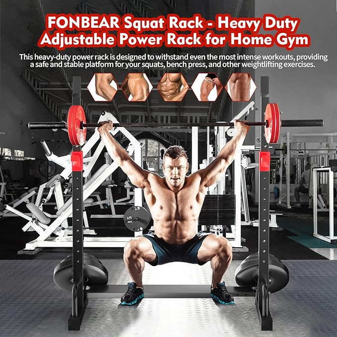 Squat Rack, Barbell Rack, Bench Press 550 LBS Max Load Adjustable Squat Rack Stand Multi-Function Weight Lifting Home Gym - Great for Beginners and Professional Use