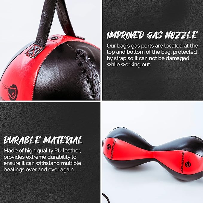 Boxerpoint Bag for Boxing - Premium Punching Bags - Durable PU Leather & Adjustable Cords Double Ended Punching Bag, Speed Bags for Adults & Kids, Boxing Equipment