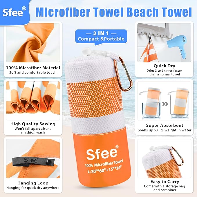 Sfee 2 in 1 Microfiber Travel Towel 32''x16'')