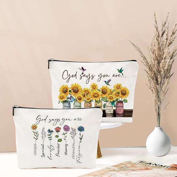 God Says You Are...Christian Gift for Women Inspirational Bible Verse Cosmetic Bags with Zipper Motivational Religious Travel Pouch for Women, Mother, Sister