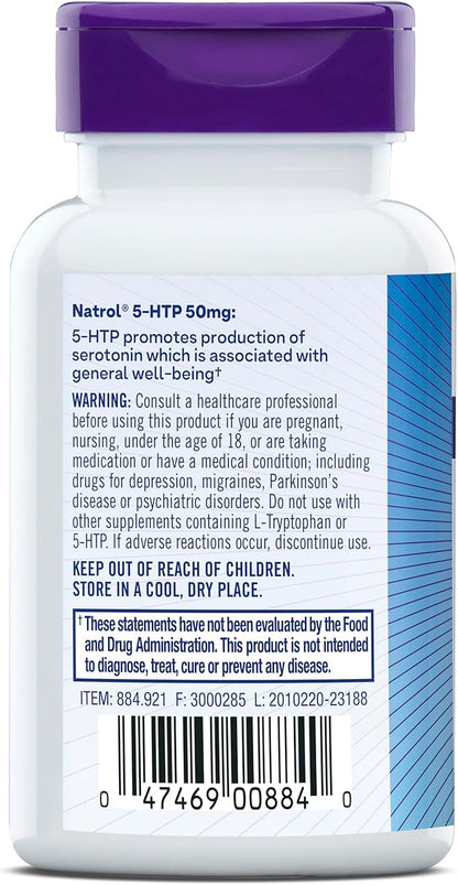 Natrol Mood & Stress 5-HTP 50mg, Dietary Supplement Helps Support a Balanced Mood, 30 Capsules, 7-30 Day Supply