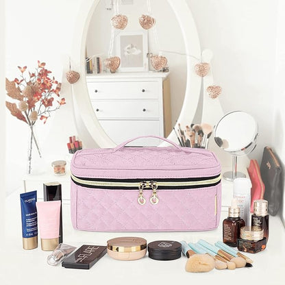 Teamoy Travel Makeup Brush Case, Makeup Train Organizer Bag with Handle for Makeup Brushes(up to 9-inch) and Essentials, Medium, Pink(BAG ONLY)