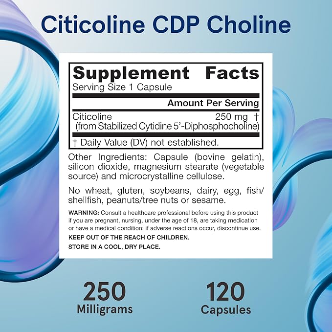 Jarrow Formulas Citicoline CDP Choline 250 MG, CDP Choline Supplement Supports Brain Health, Performance and Memory, 120 Capsules, Up to a 120 Day Supply, Pack of 12