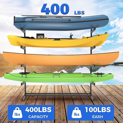 Kayak Storage Rack, Heavy Duty Adjustable Freestanding Kayak Stand with Wheels or Protection Pad for Kayaks, SUPs, Canoe and Paddleboard Kayak Rack for Indoor & Outdoor Use