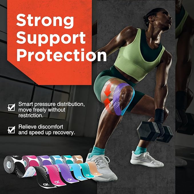 OK TAPE Synthetic Kinesiology Tape Precut Strips, Waterproof Kinesiology Athletic Tape for Joint & Muscle Support, Reflective and Durable K Tape, 2in×16.4ft Roll 20PCS | Pink