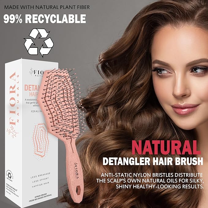 Fiora Naturals Hair Detangling Brush -100% Bio-Friendly Hair Detangler Brush w/Ultra-soft Bristles- Glide Through Tangles with Ease - For Curly, Fine, Women, Men, Kids, Toddlers, Wet and Dry Hair