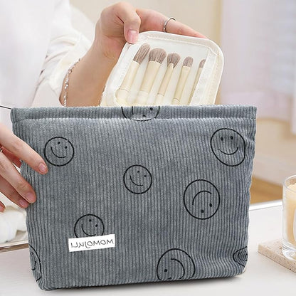 Corduroy Makeup Bag Cosmestic Bag Large Capacity Ladies Women Aesthetic Make Up Organizer Accessories Zipper Pouch Purse Grey