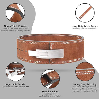 Weight Lifting Lever Belt Cowhide Gym Leather Belt 10mm Powerlifting