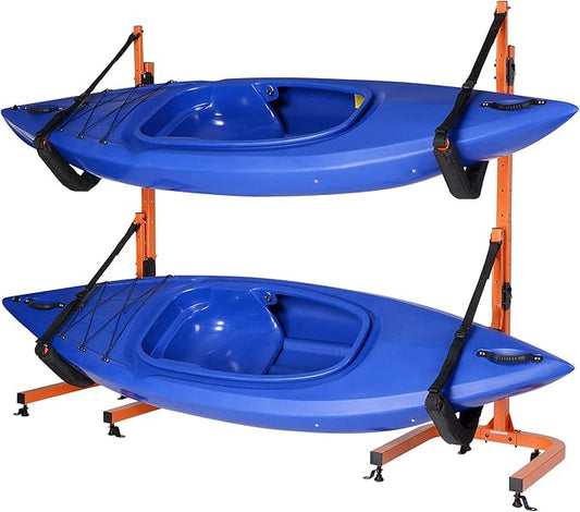RAD Sportz Kayak Storage Rack - Two 73.25-in Freestanding Kayak Stands with Dual Arms and Adjustable Straps - Holds 2 Canoes, SUP, Paddleboards
