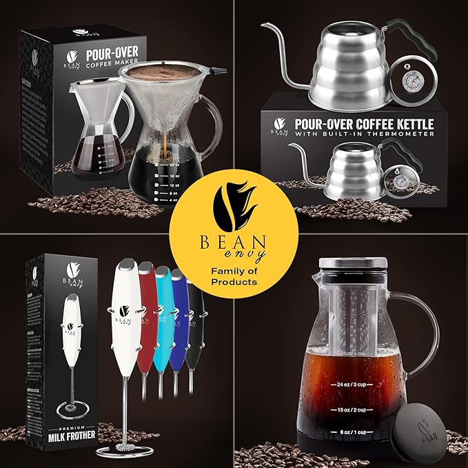 Bean Envy Milk Frother Handheld for Coffee - Electric Hand Blender, Mini Drink Mixer Whisk & Coffee Foamer Wand with Stand for Lattes, Cappuccino, Matcha and Hot Chocolate - Kitchen Gifts - Blue