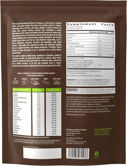 Vegan Collagen Peptide Powder, Enhanced with Glycine, Proline & Hydroxyproline & Cofactor Vitamin C, Non GMO, Complete Vegetarian Plant Based Collagen Powder Booster, 4 x 35 Servings, Pure & Essential