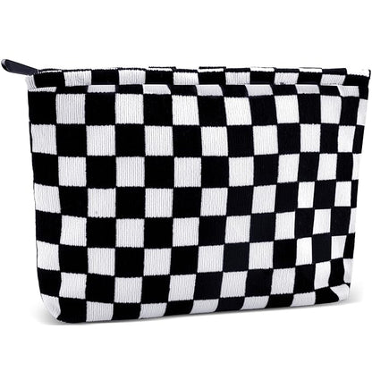 ZLFSRQ Checkered Makeup Bag for Women Large Capacity Black Travel Cosmetic Bag Set Makeup Pouch for Purse Zipper Toiletry Organizer Cute Y2K Aesthetic Trendy Adults Zipper Skincare Storage Organizer