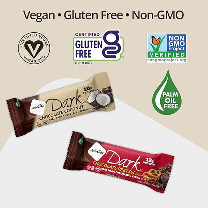 NuGo Dark Variety - Pretzel with Sea Salt 12 Bars & Dark Coconut 12 Bars, Vegan, 200 Calorie, Gluten Free, 24 Count