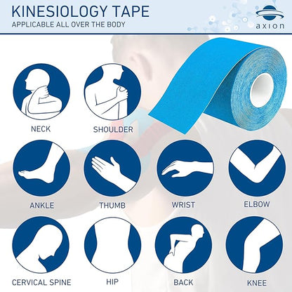 Kinesiology Tape Uncut | 2 Rolls of Athletic Sports Tape in Blue and Red | 16ft Length and 2'' Width per Roll | Waterproof • Skin-Friendly • Elastic | Ideal for Sports | axion