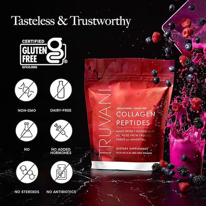 Truvani Hydrolyzed Collagen Peptides | Unflavored | 28 Servings | 20g Grass-Fed Collagen Protein Powder | Promotes Hair, Skin, and Nail Health | Dairy & Gluten Free | Women & Men | Package May Vary