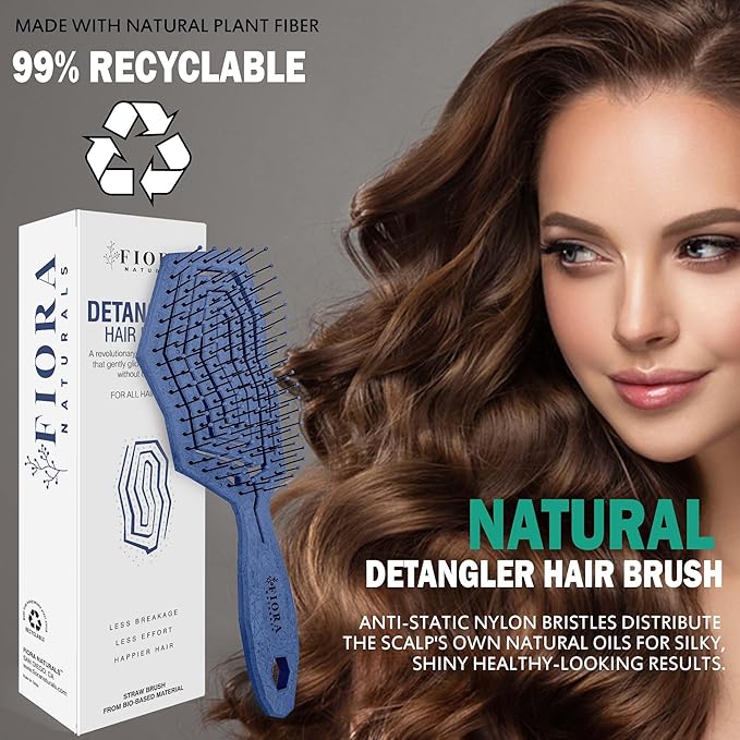Fiora Naturals Hair Detangling Brush -100% Bio-Friendly Hair Detangler Brush w/Ultra-soft Bristles- Glide Through Tangles with Ease - For Curly, Fine, Women, Men, Kids, Toddlers, Wet and Dry Hair