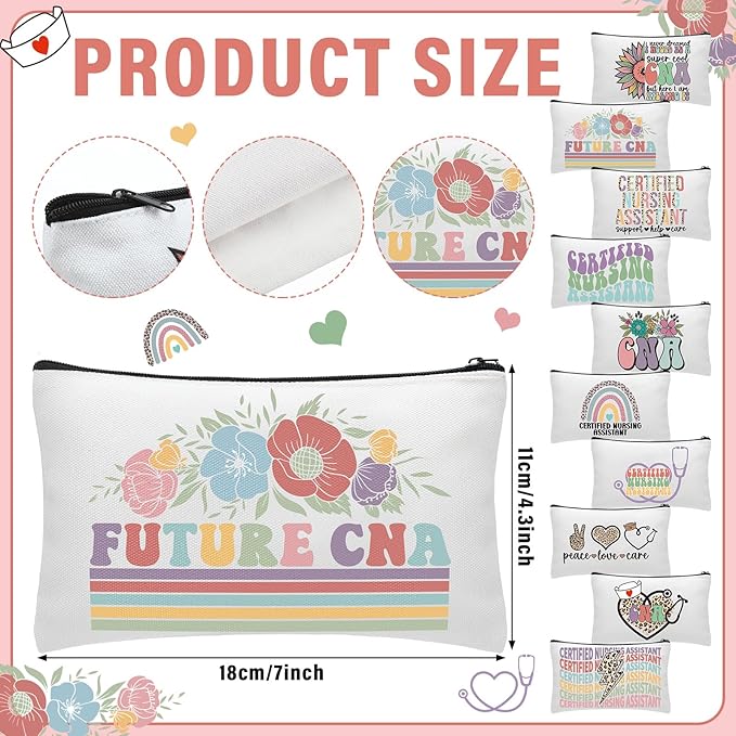 Kacctyen 10 Pcs Cna Appreciation Gifts Certified Nursing Assistant Makeup Cosmetic Canvas Cna Week Portable Pouch Bags Portable Week for Nursing