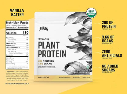 Levels Organic Plant Protein, 20G of Protein, No Artificials, Vanilla Batter, 2LB