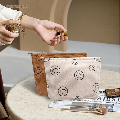 Corduroy Makeup Bag Cosmestic Bag 2pcs Large Capacity Ladies Women Aesthetic Make Up Organizer Accessories Zipper Pouch Purse 2PCS