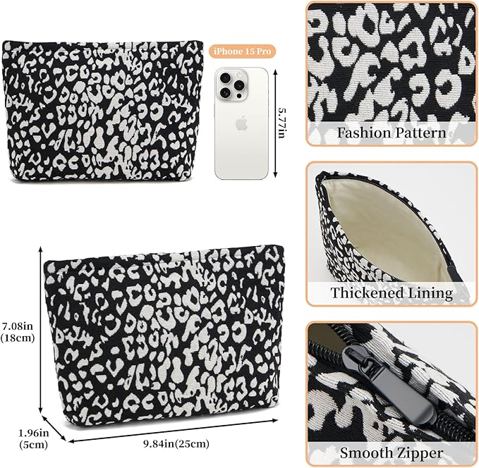 WOZEAH Leopard Makeup Bag for Purse Small Cosmetic Pouch,Stylish Zipper Make up Pouch Travel Canvas Toiletry Bags(Leopard)