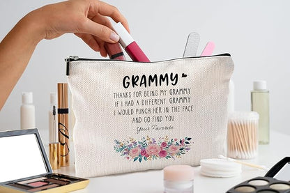 Funny Grammy Makeup Cosmetic Bag - Mothers Day Gift from Grandkids, Best for Grandma, Floral Small Purse Bag