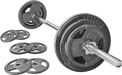 Cast Iron Standard Weight Plates Including 5FT Standard Barbell with Star Locks, 45-Pound Set (35 Pounds Plates + 10 Pounds Barbell), Multiple Packages