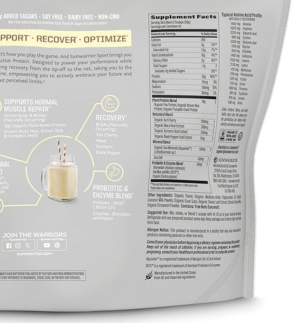 Sunwarrior Vegan Protein Powder USDA Organic Protein Powder Blend | Plant Based BCAA Sugar Free Gluten Free Non-GMO Dairy Free | Vanilla 4.96lbs | Sport Organic Active Protein