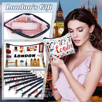 Reginary 12 Pack Cosmetic Bag Travel Souvenirs Gift Makeup Bag Lover Gifts Friendship Family Toiletry Storage for Women Vacation Traveller Trip(London)