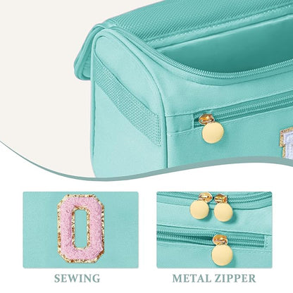 COSHAYSOO Summer Birthday Gifts for Women Her Beach Vacation Gift Ideas Personalized Travel Size Toiletries Organizer, Large Hanging Toiletry Bag Skincare Case Waterproof Traveling Teal Blue Letter O