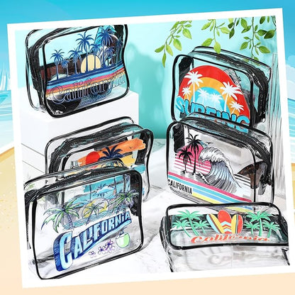Reginary 10 Pcs California Souvenirs and Gifts Clear Beach Cosmetic Bags PVC Plastic Makeup Bags Waterproof Toiletry Handbags with Zipper Survival Kit Pouch Gifts for Women Travel Summer Vacation
