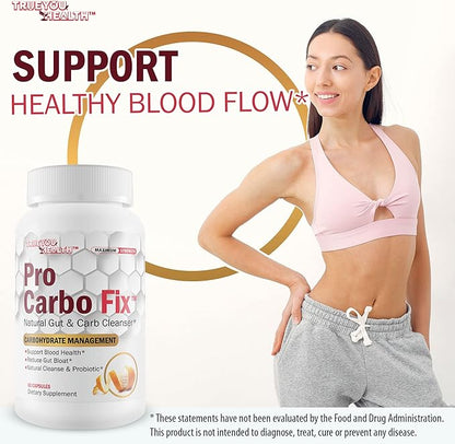 Pro Carbo Fix - Natural Gut & Carb Cleanse Supplement - Plant Based Formula w/Probiotics - Support Digestive Health & Blood Health - Help Flush Carbs & Toxins - Promote Regularity & Reduced Gut Bloat