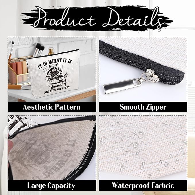 Raccoon Gifts Makeup Bag - Sarcastic Raccoon Cosmetic Bag with Zipper, Funny Gag Humor Gifts for Animal Lovers, Christmas Birthday Present for Sister Daughter Mother Besties Friends