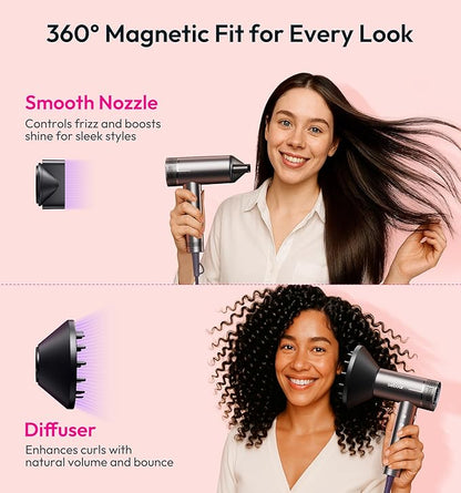 High-Speed Ionic Hair Dryer with Diffuser, Professional LCD Display Thermo-Control Blow Dryer, 1500W Fast Dry, 500 Million Ionic Hairdryer, Low Noise, Lightweight for Travel Home Salon