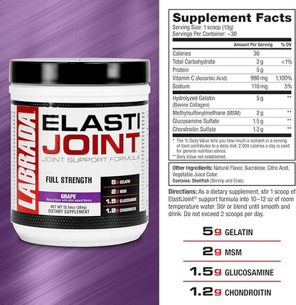 Labrada Nutrition Elastijoint, Grape - Glucosamine Joint Support Supplement Powder for Men & Women, Joint Pain Relief & Bone Health Supplement with MSM, Glucosamine Chondroitin MSM - Gluten-Free